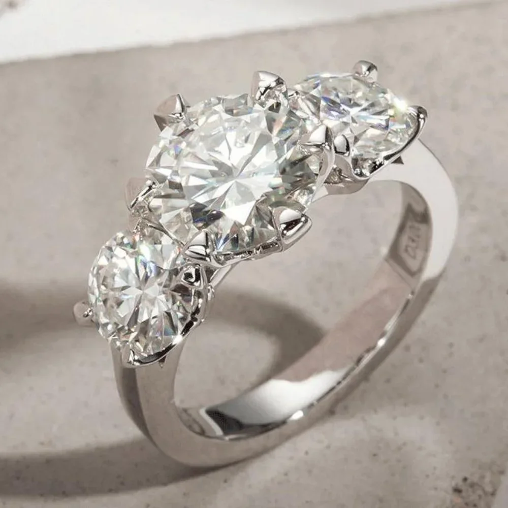 Certified 5ct. t.w. Diamond Moissanite Three Stone Engagement Ring NEW